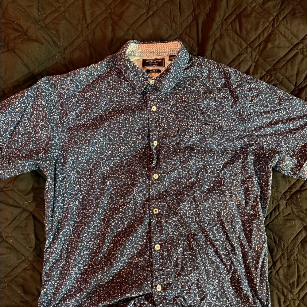 Michael Brandon Dark Blue Patterned Button Down S… - image 1